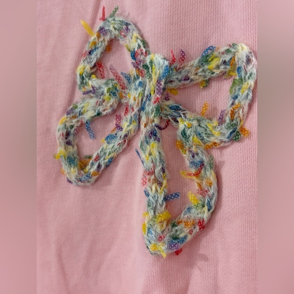 PRELOVED SZ L Fantastic Fawn Pink Women’s Sweatshirt with Bow Accents - Picture 3 of 9